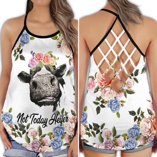 Cow Lover Farm Flower Charm Hollow Tank Top For Yoga Practice And Summer Outings