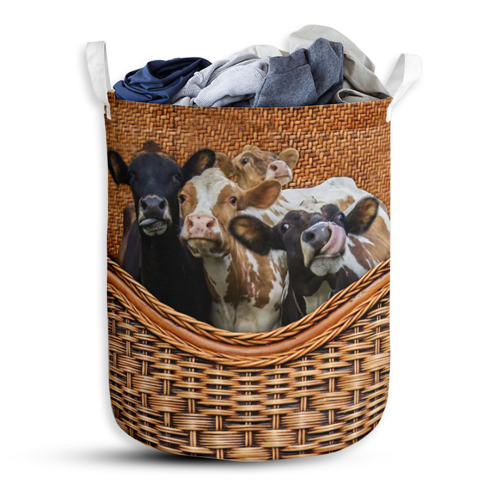 Cow Rattan Texture Lover Laundry Basket For Bathroom Bedroom Storage