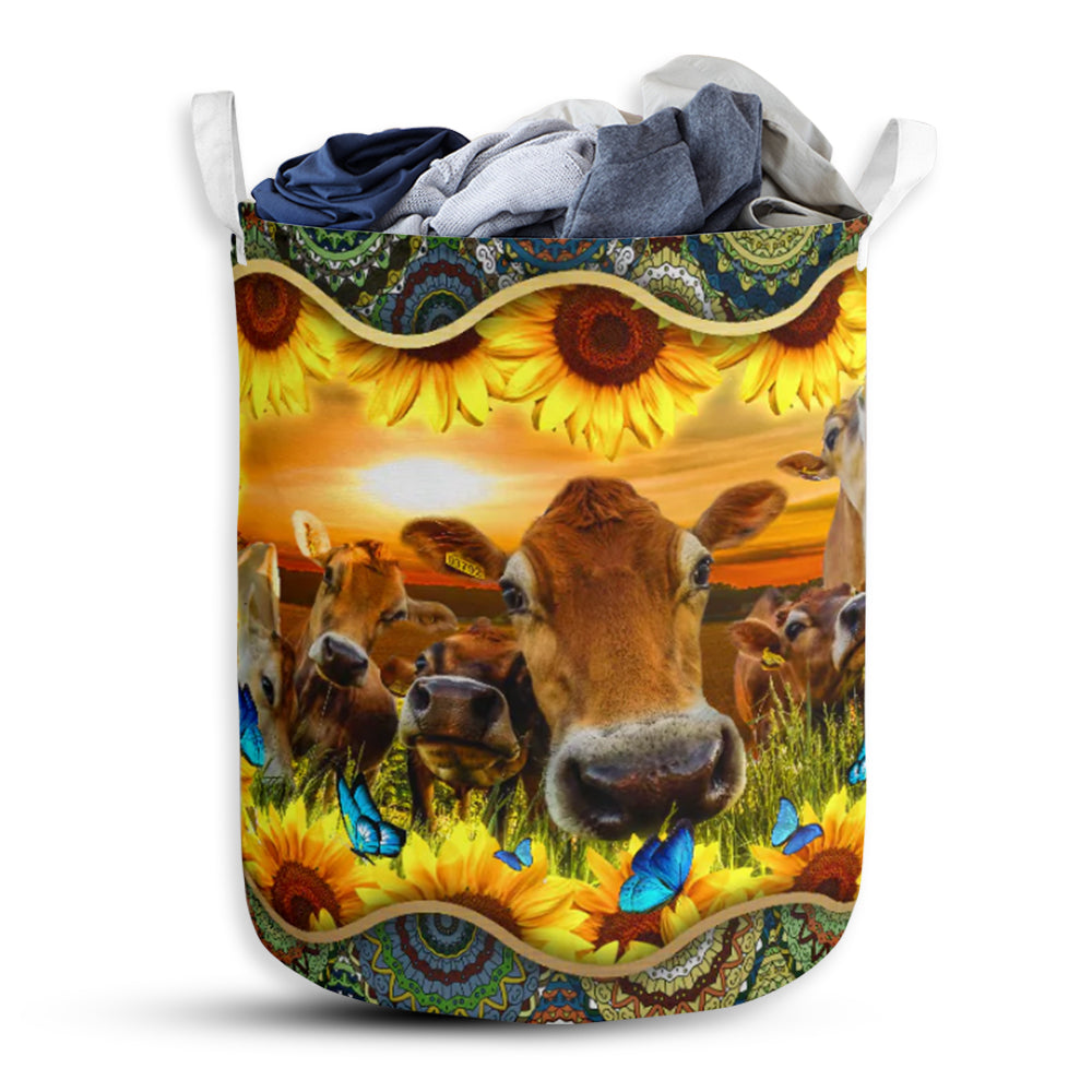 Cow Sunflower Mandala Laundry Basket For Bathroom Bedroom Storage