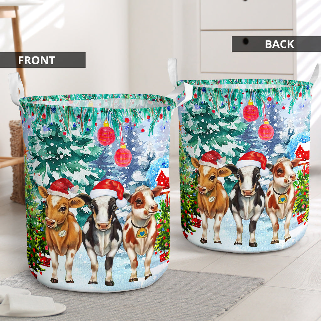 Cow Snow Christmas Laundry Basket For Room Home Organizer