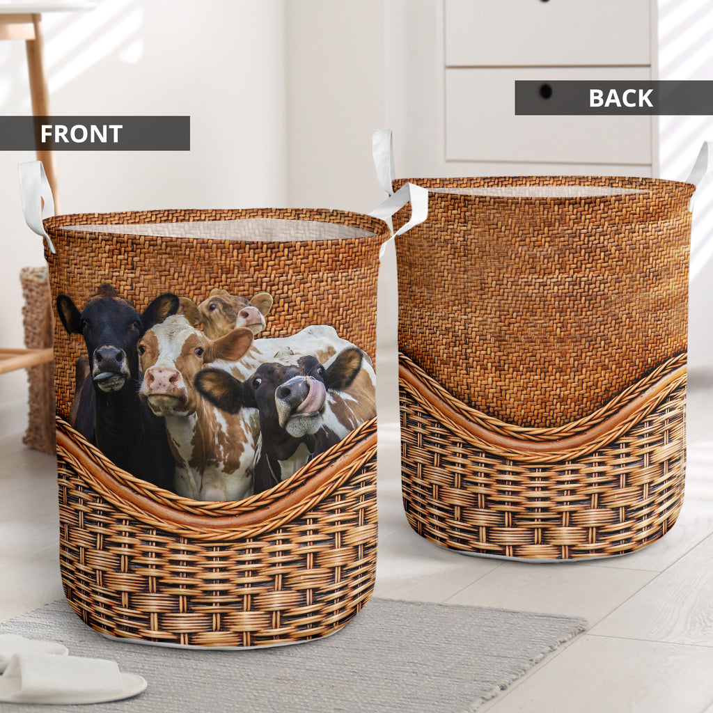 Small Size Cow Rattan Texture Lover Laundry Basket For Room Home Organizer