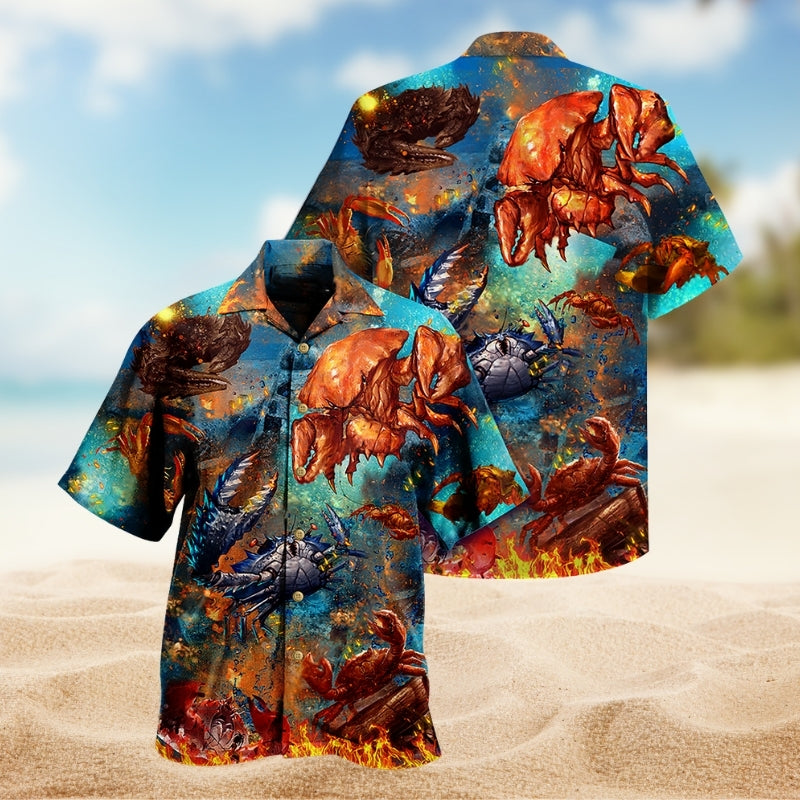 Coastal Funny Crab Hawaiian Shirt For Island Vacations, Resort Wear, And Relaxed Seasonal Style