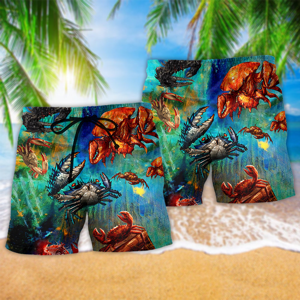 Crab Let's Get Cracking Fun Beach Shorts Design Detail For Coastal Escapes And Daily Wear