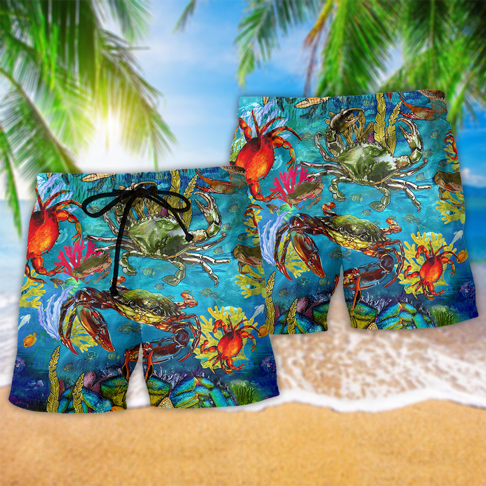Blue Ocean Crab Love Beach Shorts Design View For Poolside Relaxation And Holiday Trips