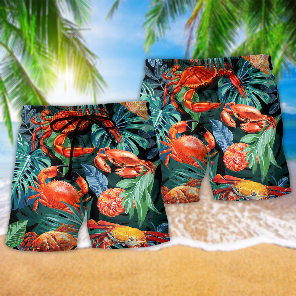 Crab Tropical Leaf Beach Shorts Design Detail For Coastal Escapes And Daily Wear