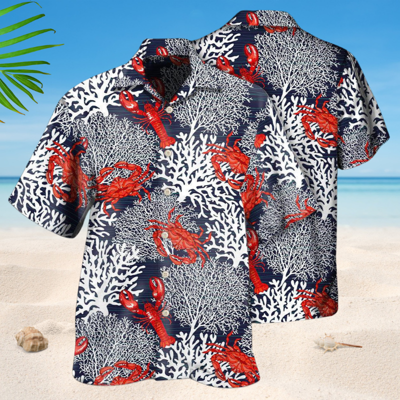 Crab Coral Ocean Hawaiian Shirt For Coastal Travel, Casual Events, And Comfortable Summer Wear