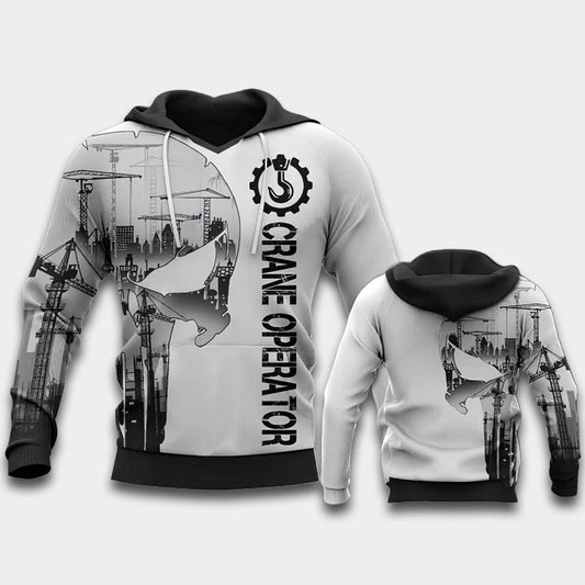 White Crane Operator Hoodie For Weekend Adventures Casual Style And Relaxed Comfort