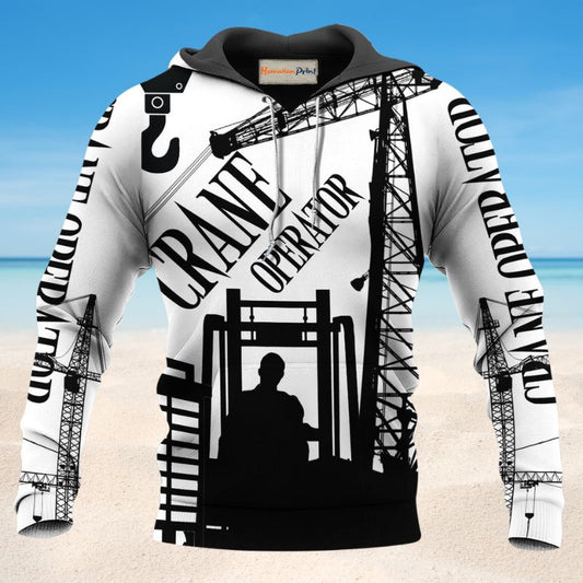 Black White Crane Operator Hoodie For Relaxed Streetwear Weekend Travel And Everyday Style