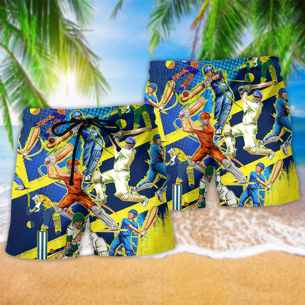 Cricket Lets Play Cricket Colorful Hawaiian Beach Shorts For Sports Fan Vacation Wear