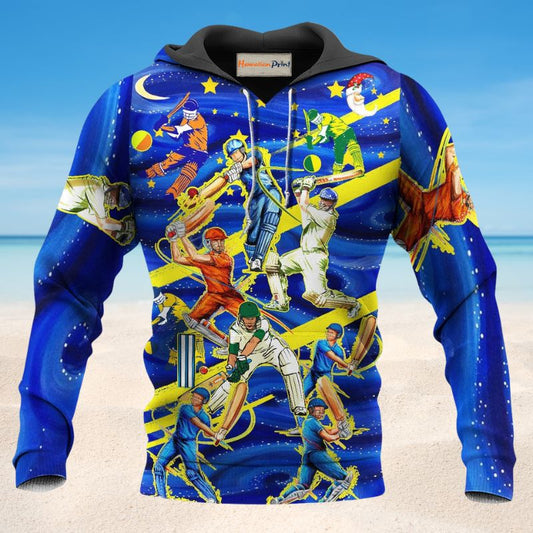 Blue Cricket Night Game Hoodie For Relaxed Streetwear Weekend Travel And Everyday Style