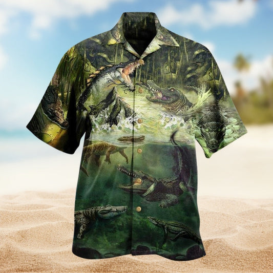 Crocodile Alligator Hawaiian Shirt For Island Vacations, Resort Wear, And Relaxed Seasonal Style
