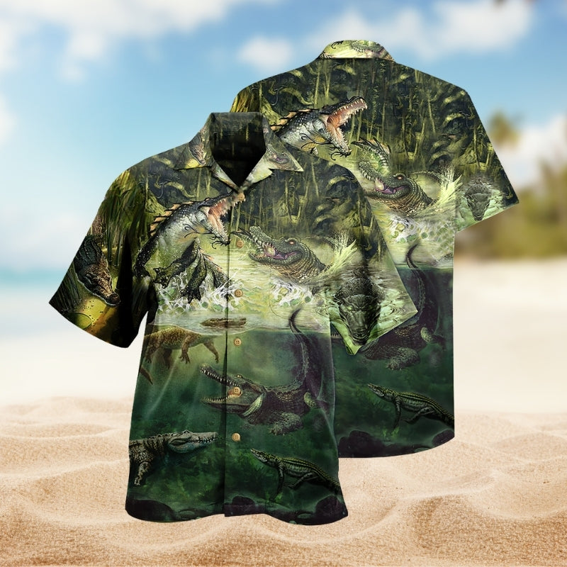 Crocodile Alligator Hawaiian Shirt For Island Vacations, Resort Wear, And Relaxed Seasonal Style