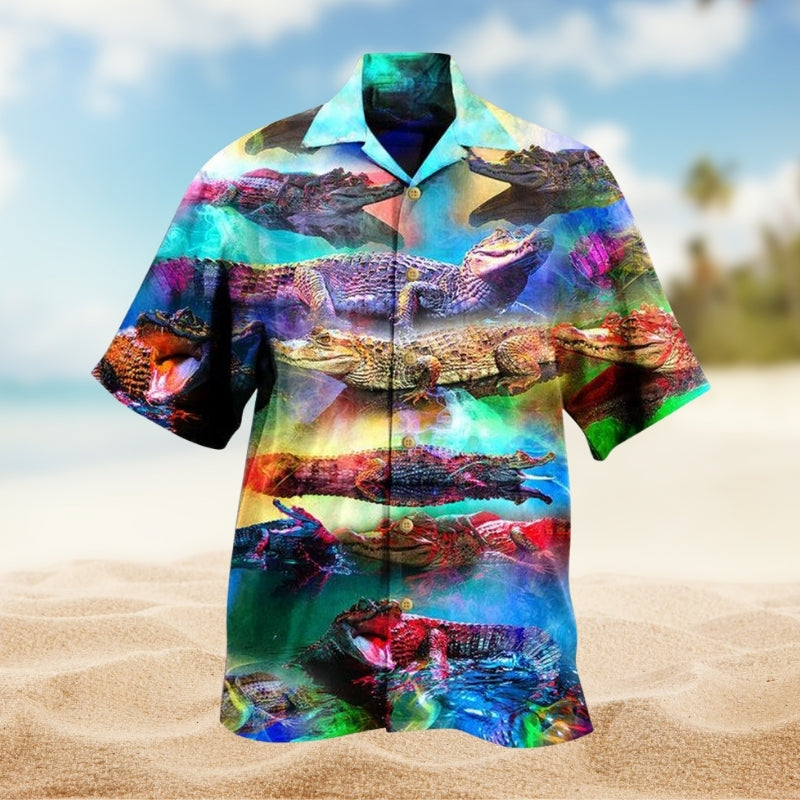 Colorful Crocodile Animals Hawaiian Shirt For Island Vacations, Resort Wear, And Relaxed Seasonal Style