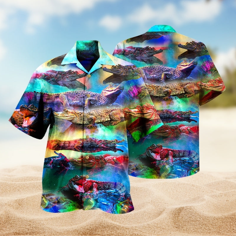 Colorful Crocodile Animals Hawaiian Shirt For Island Vacations, Resort Wear, And Relaxed Seasonal Style