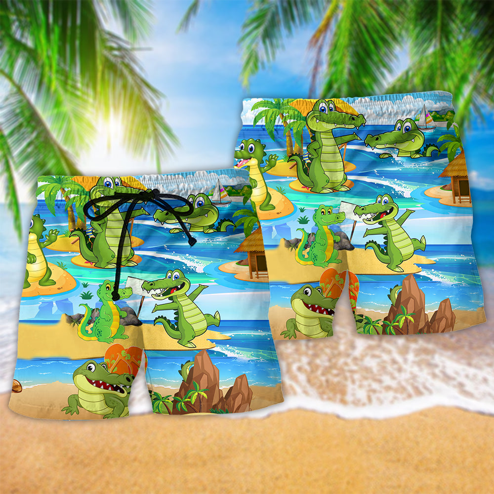 Crocodile Summer Love Fun Beach Shorts Pattern View For Resort Days And Outdoor Activities