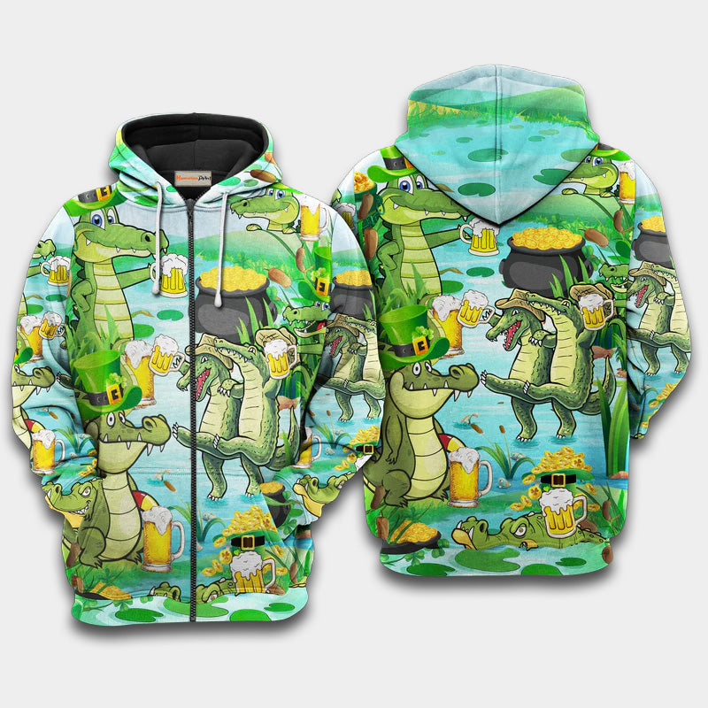 Funny Crocodile Loves Beer Hoodie For Weekend Trips Relaxed Outfits And Thoughtful Gifting