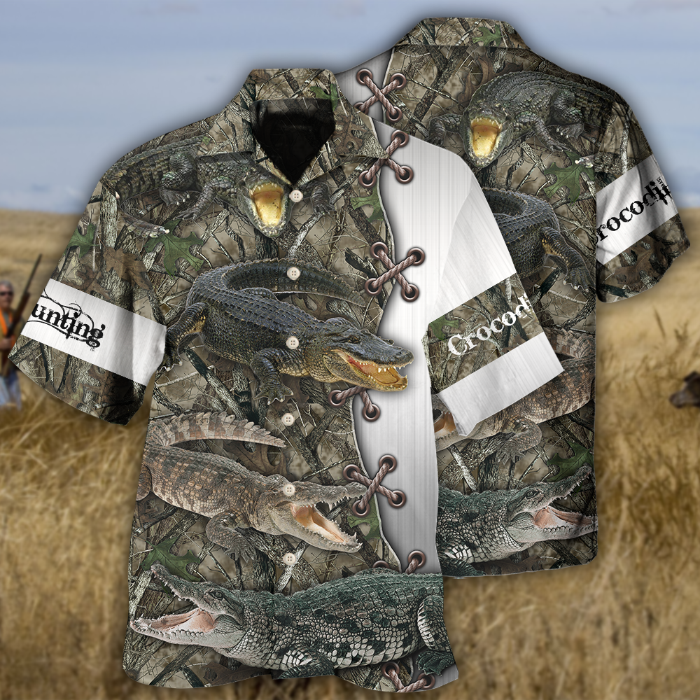 Crocodile Hunting Hawaiian Shirt For Coastal Adventures And Warm Weather Wear