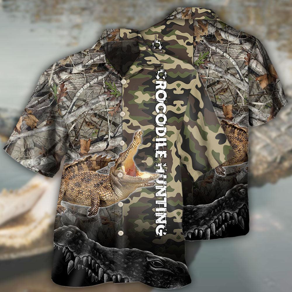 Crocodile Hunting Camo Hawaiian Shirt Artwork View For Weekend Travel And Beach Style