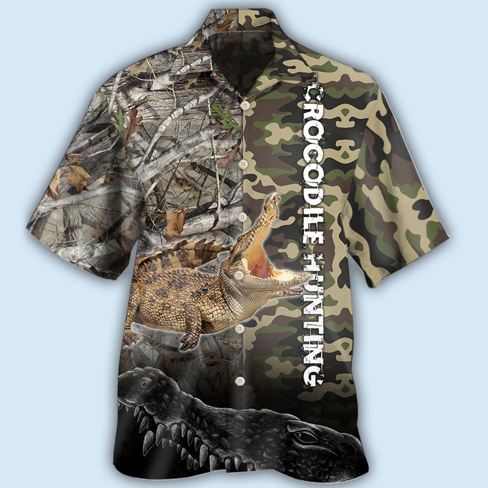 Crocodile Hunting Camo Hawaiian Shirt For Vacation Days And Relaxed Coastal Outings