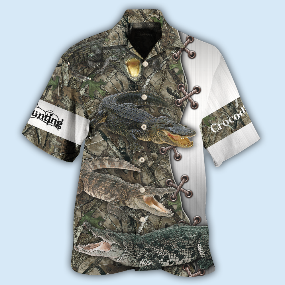Crocodile Hunting Outdoor Hawaiian Shirt For Tropical Holidays, Outdoor Gatherings, And Everyday Comfort