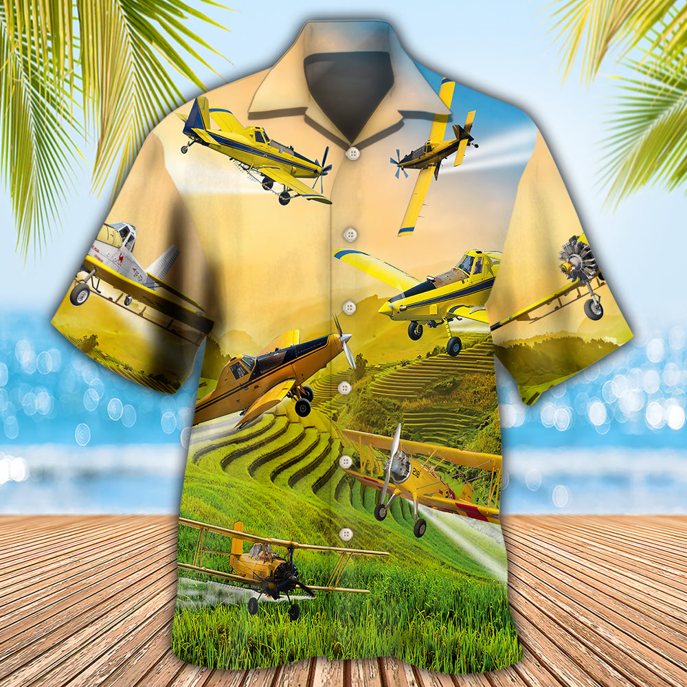 Crop Duster Plane Hawaiian Shirt With All Over Print For Tropical Parties Vacation Travel And Casual Summer Style