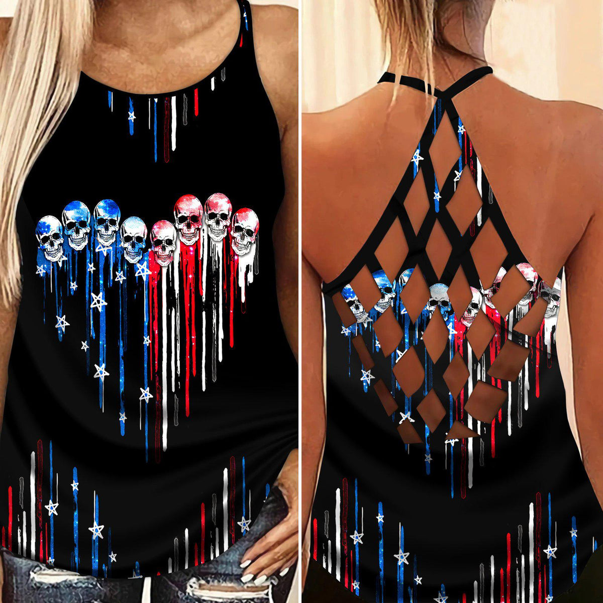 America Independence Day Happiness Hollow Tank Top For Workout Classes And Daily Wear