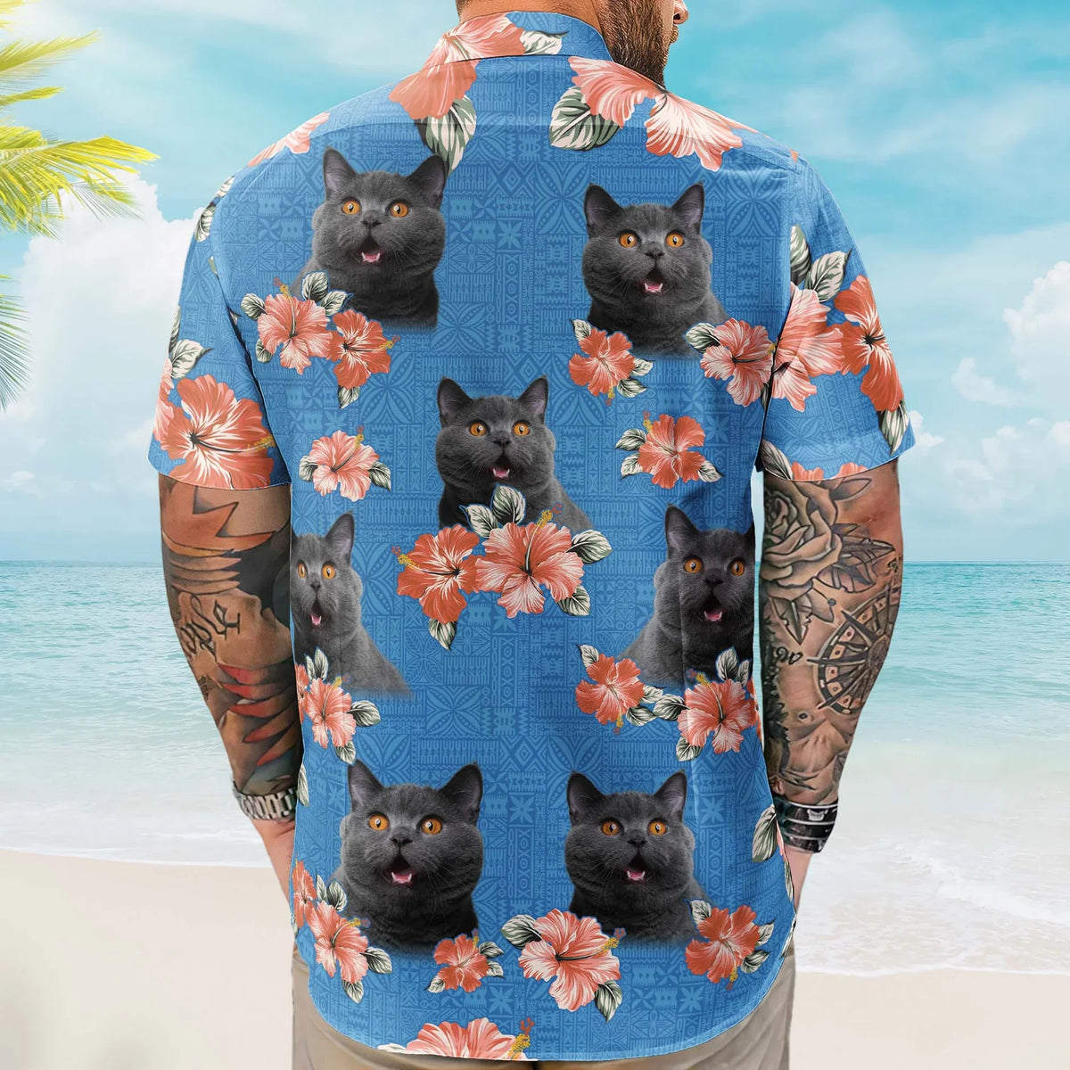 Funny Tropical Cat Custom Face Photo Hibiscus Hawaiian Shirt For Animal Lovers And Coastal Getaways