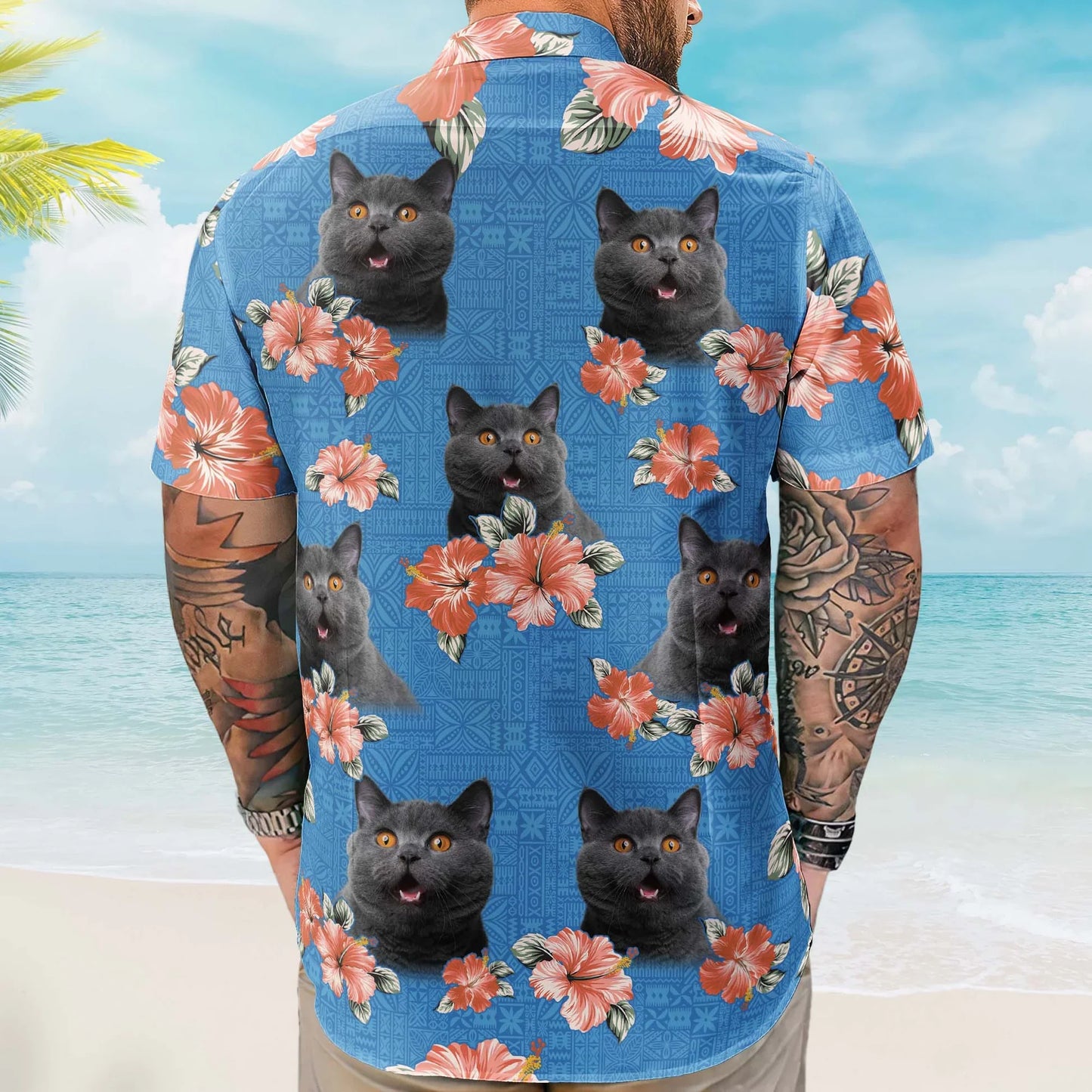 Funny Tropical Cat Custom Face Photo Hibiscus Hawaiian Shirt For Animal Lovers And Coastal Getaways