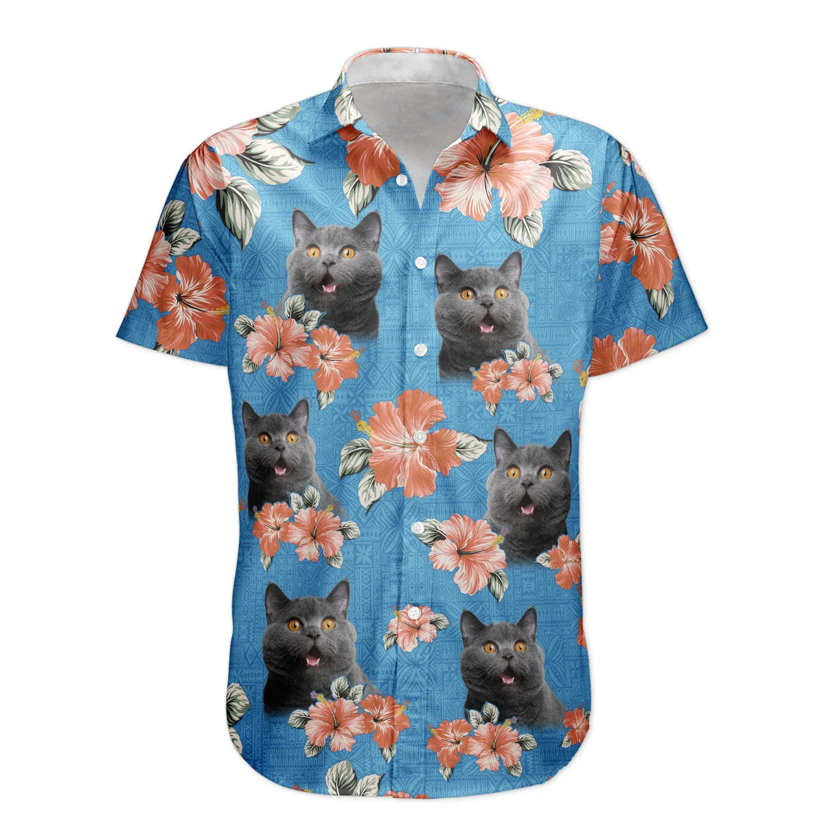 Funny Tropical Cat Custom Face Photo Hibiscus Hawaiian Shirt For Animal Lovers And Coastal Getaways