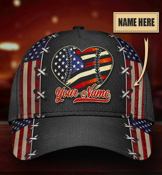 Custom Baseball Mom Heart American Flag Classic Cap For Travel Adventures Weekend Wear And Casual Style