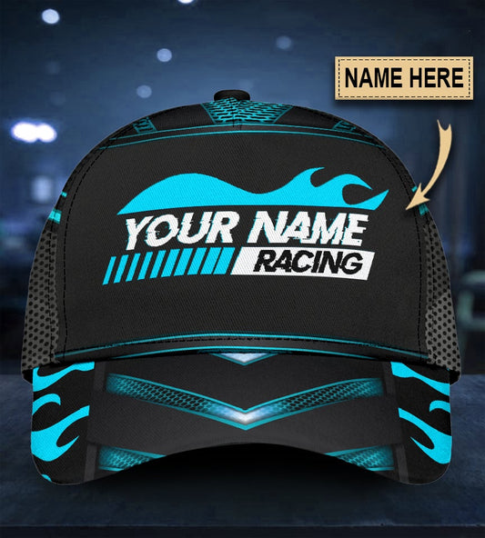 Custom Blue Neon Racing Personalized Name Classic Cap For Outdoor Events Beach Travel And Relaxed Daily Style