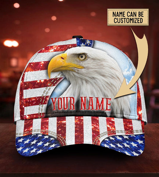 Custom Eagle American Flag Personalized Name Classic Cap For Vacation Style Outdoor Activities And Daily Comfort