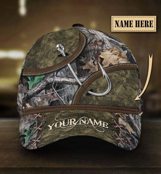 Custom Fishing Camo Hook Pattern Classic Cap For Casual Outfits Vacations And Everyday Styling