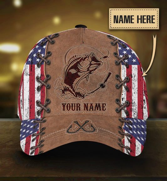 Custom Fishing Leather Pattern American Personalized Classic Cap For Outdoor Travel Festivals And Relaxed Everyday Wear