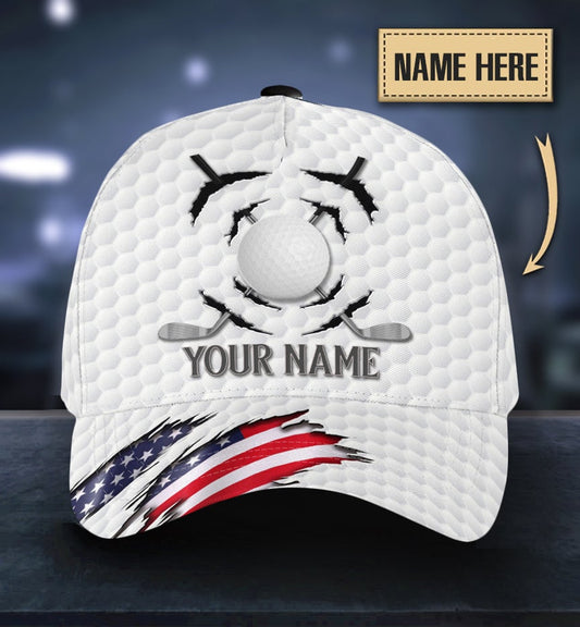 Custom Golf Crack American Flag Personalized Name Classic Cap For Casual Travel Parties And Comfortable Outdoor Wear