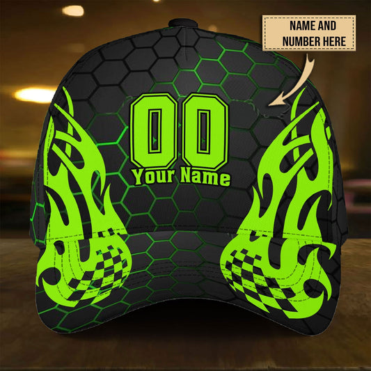 Custom Green Neon Racing Personalized Name Classic Cap For Comfortable Daily Wear Travel And Weekend Outings