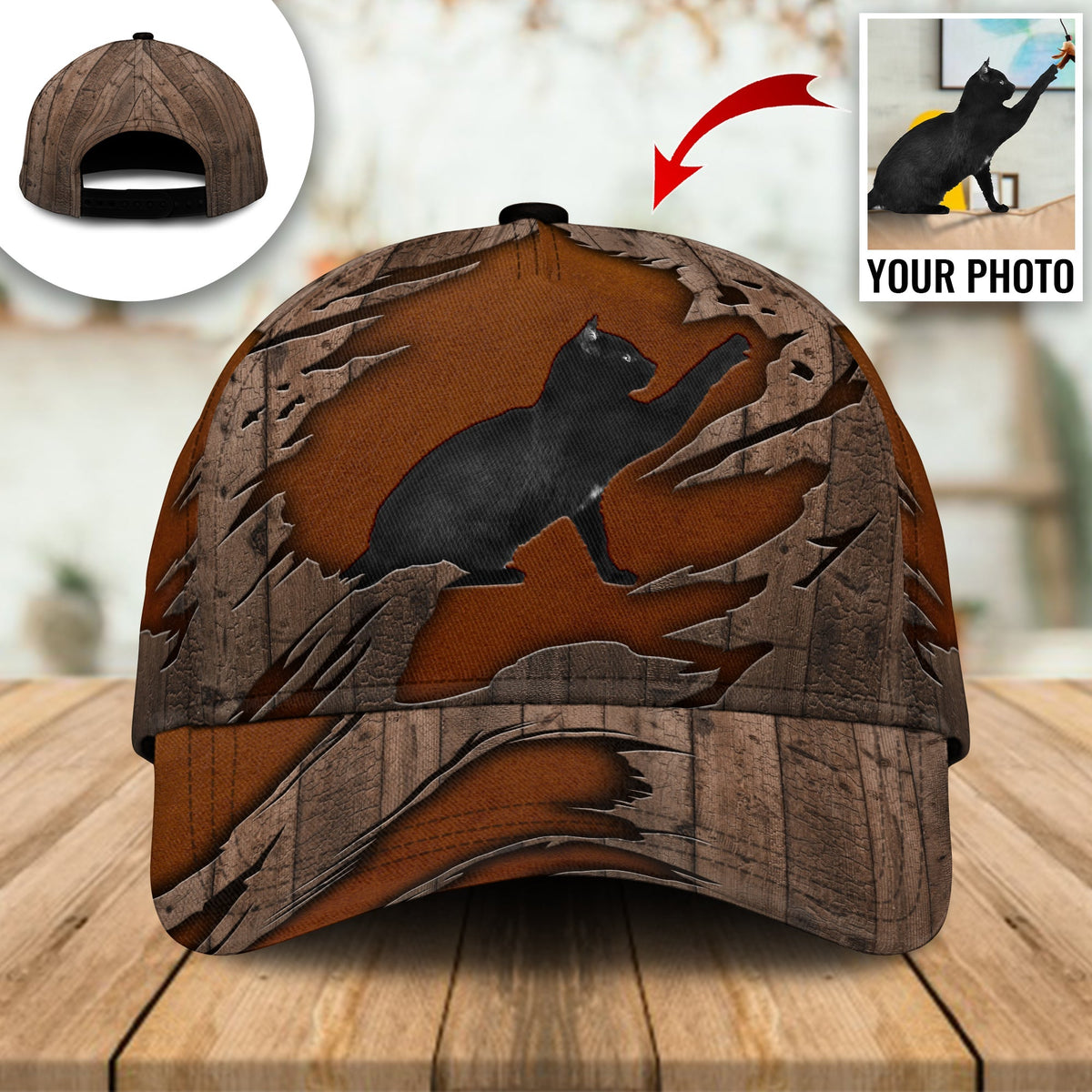 Black Cat Custom Photo Personalized Classic Cap For Everyday Wear Vacations And Seasonal Activities