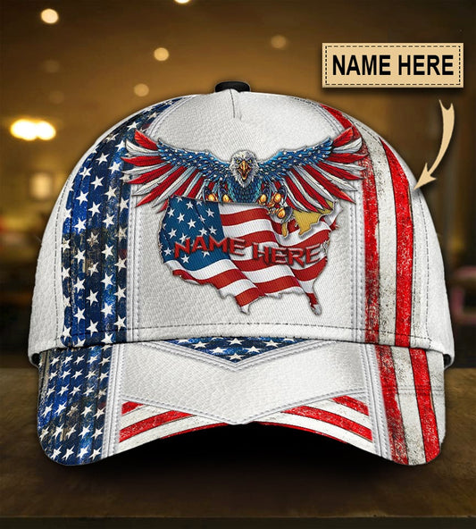 Custom Proud American Eagle Personalized Name Classic Cap For Daily Styling Weekend Travel And Outdoor Activities