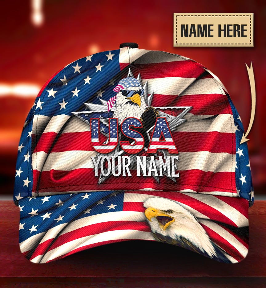 Custom Proud American Eagle Personalized Name Classic Cap For Weekend Outings Holidays And Thoughtful Gifting