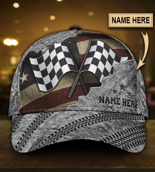 Custom Racing American Flag Vintage Classic Cap For Travel Adventures Weekend Wear And Casual Style