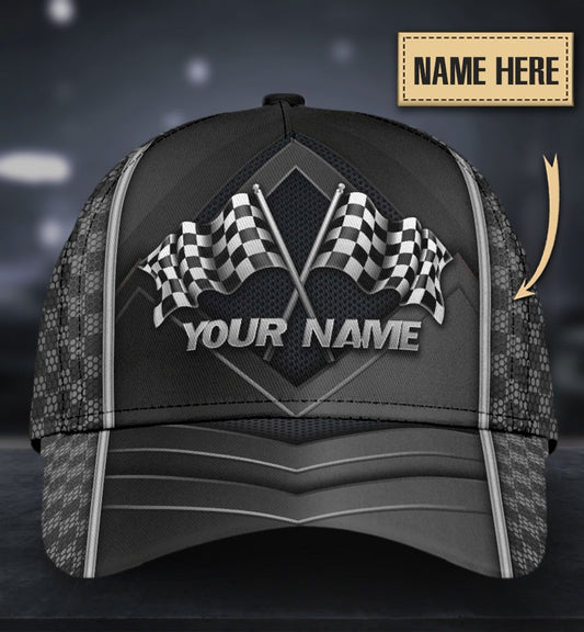 Custom Racing Flag Lover Personalized Name Classic Cap For Beach Days Travel And Relaxed Everyday Outfits