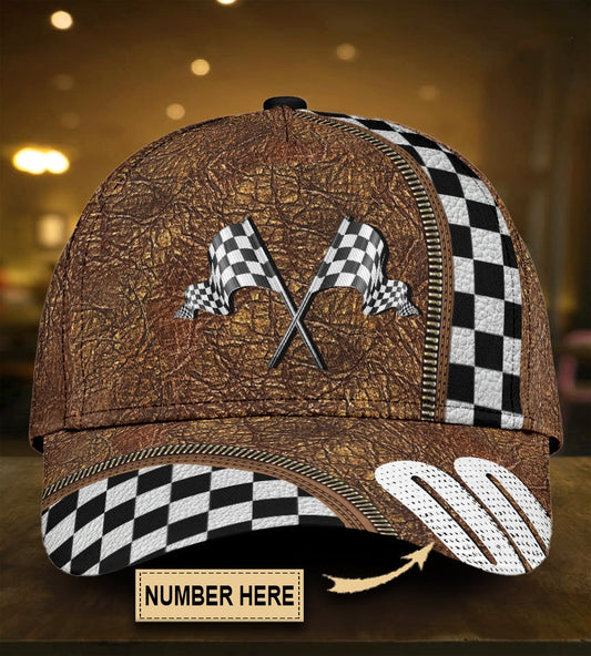 Custom Racing Leather Personalized Number Classic Cap For Beach Days Travel And Relaxed Everyday Outfits
