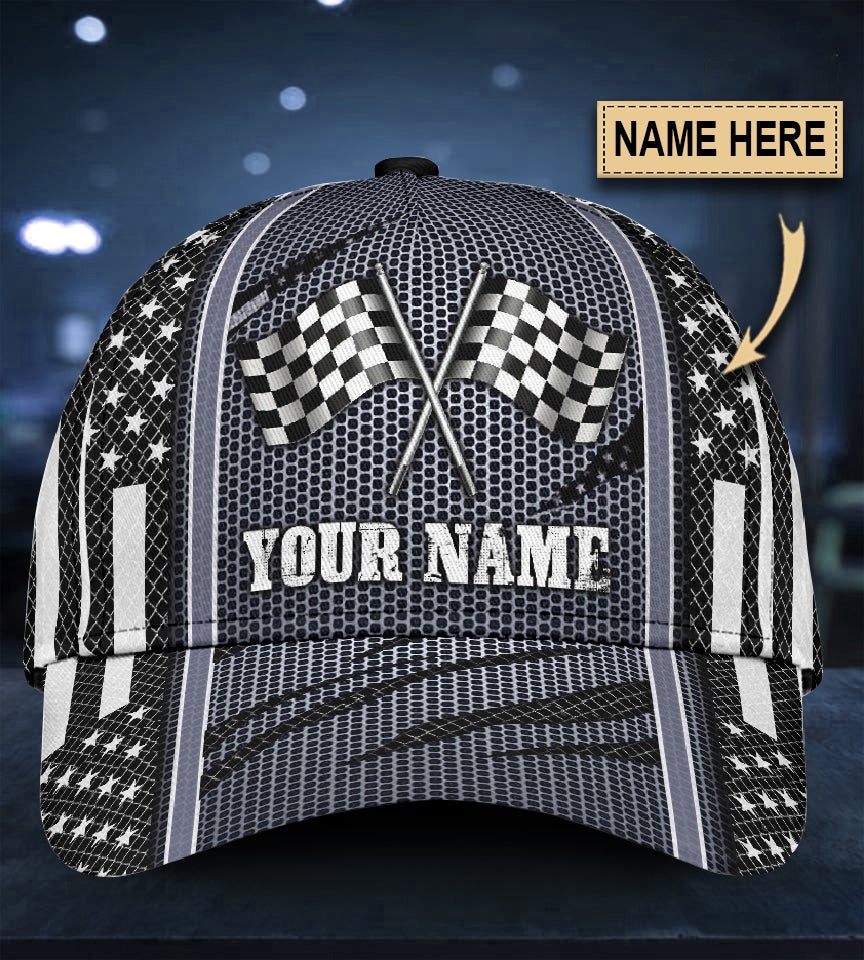 Custom Racing Net Pattern Personalized Name Classic Cap For Coastal Trips Outdoor Activities And Gift Giving