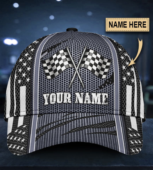 Custom Racing Net Pattern Personalized Name Classic Cap For Coastal Trips Outdoor Activities And Gift Giving