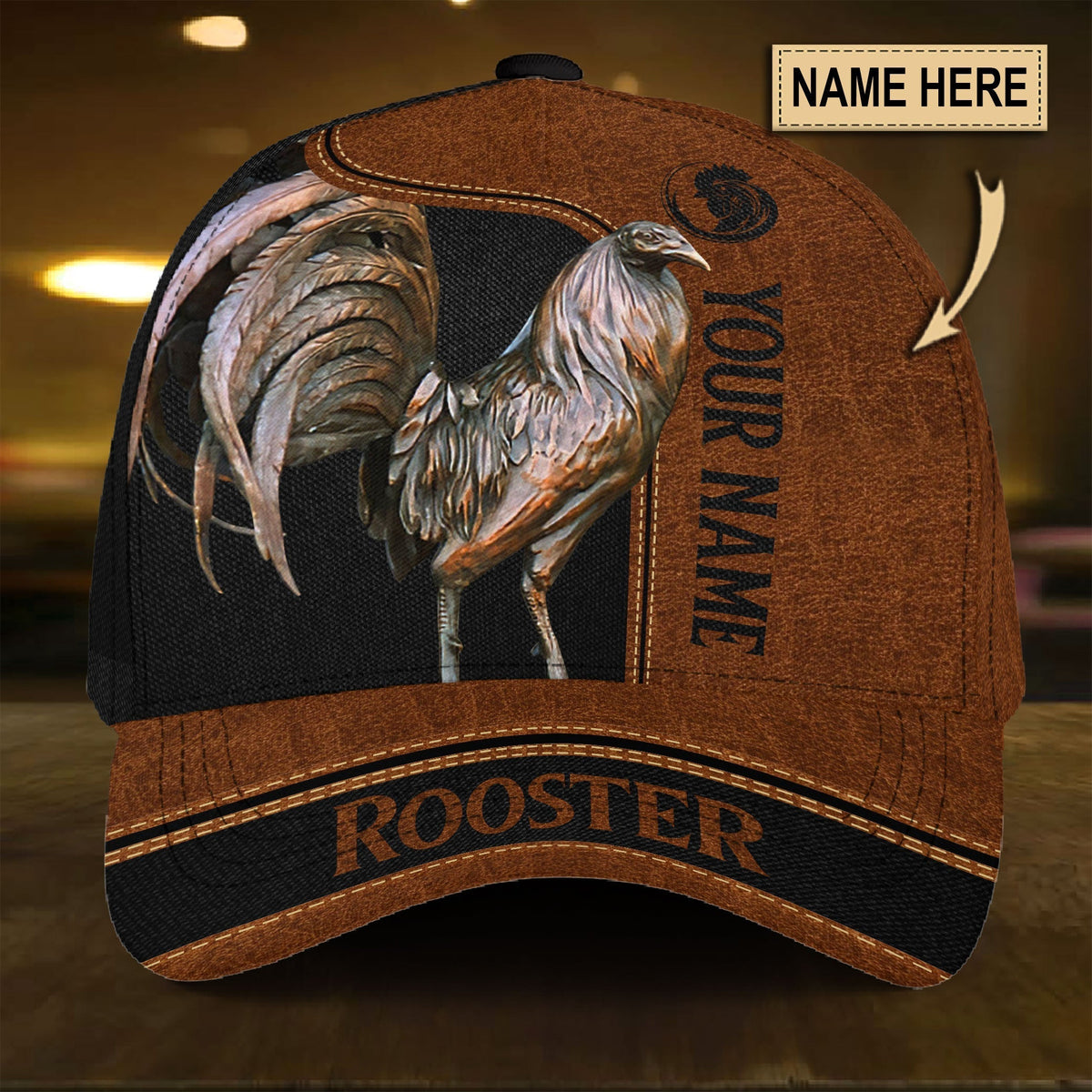 Rooster Leather Personalized Name Classic Cap For Relaxed Daily Style Vacations And Festival Wear