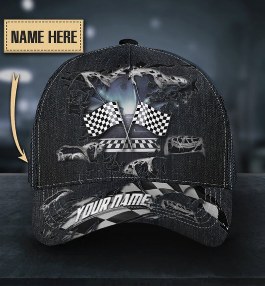Custom Torn Pattern Racing Personalized Name Classic Cap For Weekend Travel Outdoor Events And Casual Outfits