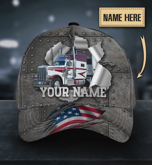 Custom Truck Silver American Personalized Name Classic Cap For Everyday Accessories Vacations And Outdoor Fun