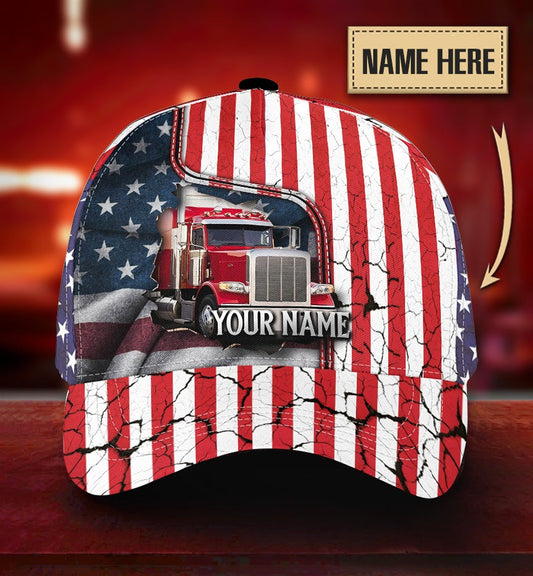 Custom Truck Driver Lifestyle American Flag Personalized Classic Cap For Parties Vacations And Relaxed Daily Outfits