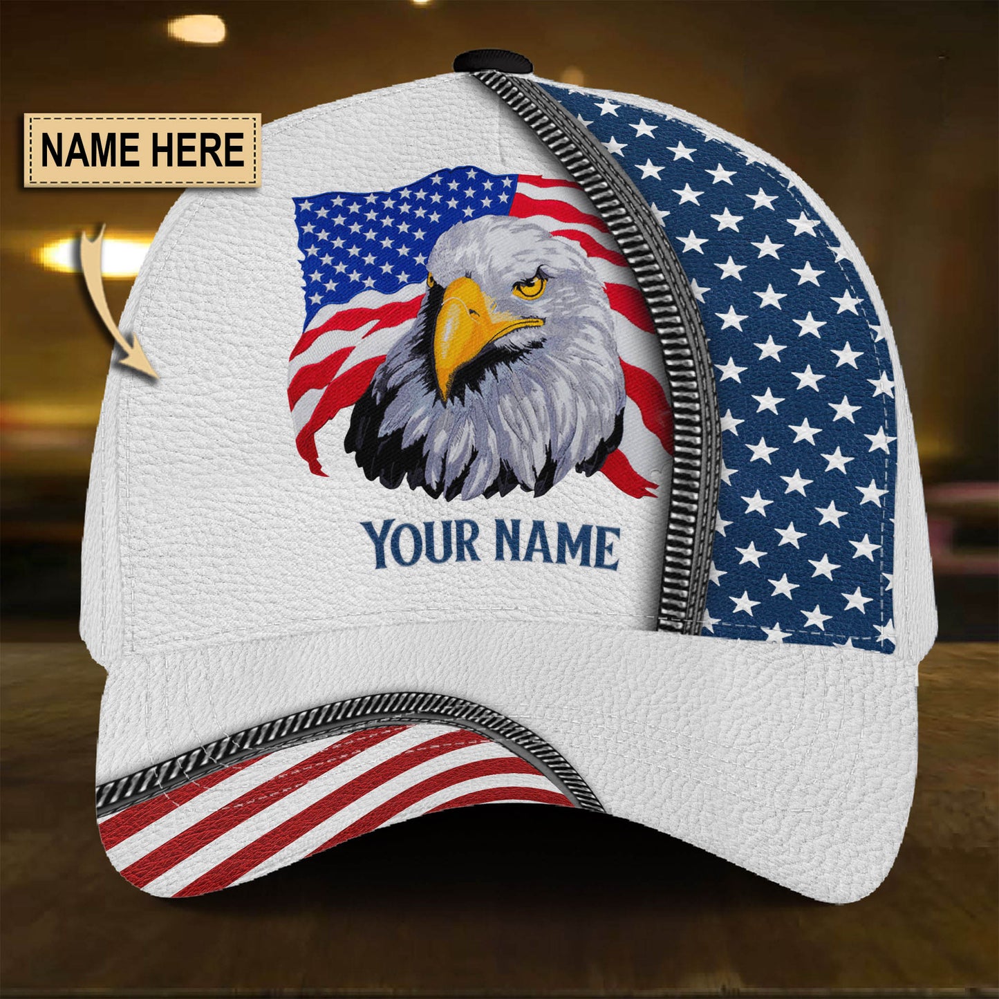 Custom White Proud American Eagle 4th July Name Classic Cap For Vacation Style Outdoor Activities And Daily Comfort