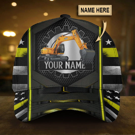 Custom Yellow Flag Excavator Personalized Name Classic Cap For Summer Activities Vacations And Comfortable Daily Wear
